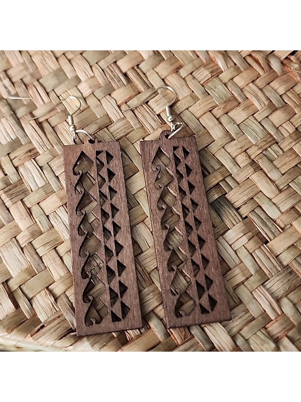 BOHO Dark COLOR Wood Tribal  Cutout Earrings Lightweight